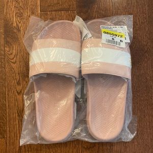 Lacoste pink and white slides